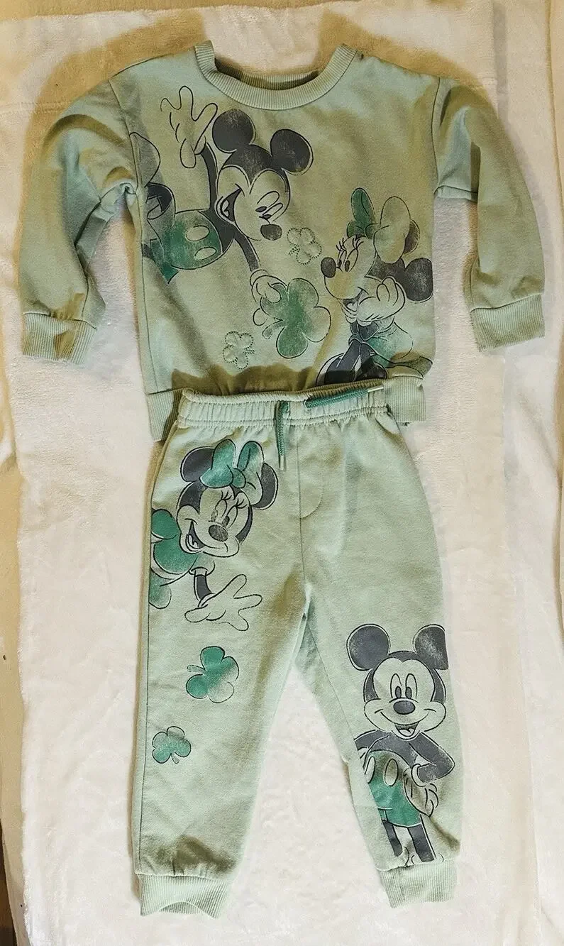 Disney Minnie and Mickey Toddler Girls Pullover & Jogger Set-Laurel Green-2T Kid